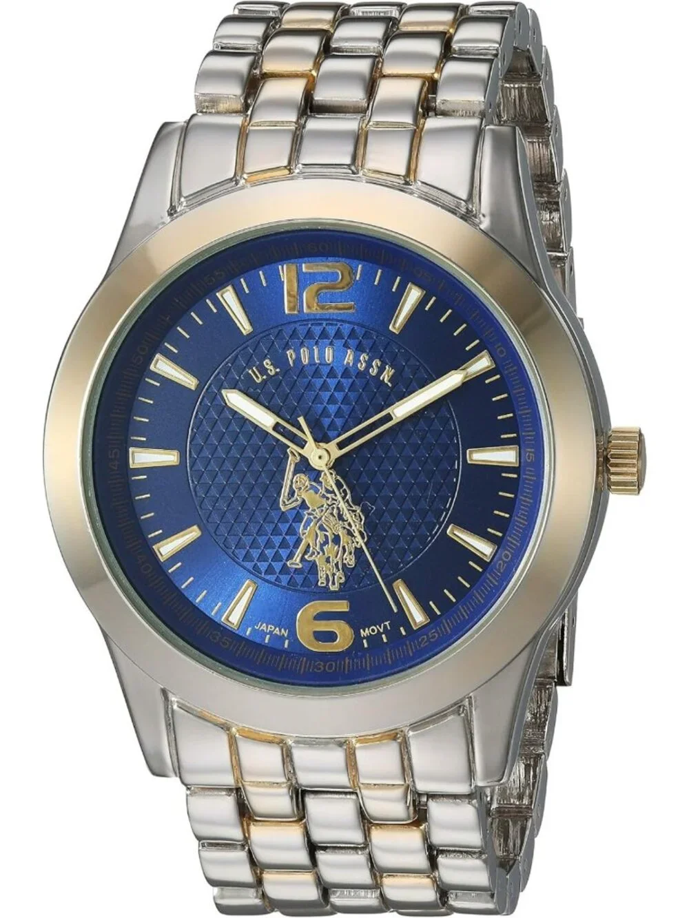 Stylish Men's Analog Watch - Blue Dial, Gold-Tone Bezel, Two-Tone Band